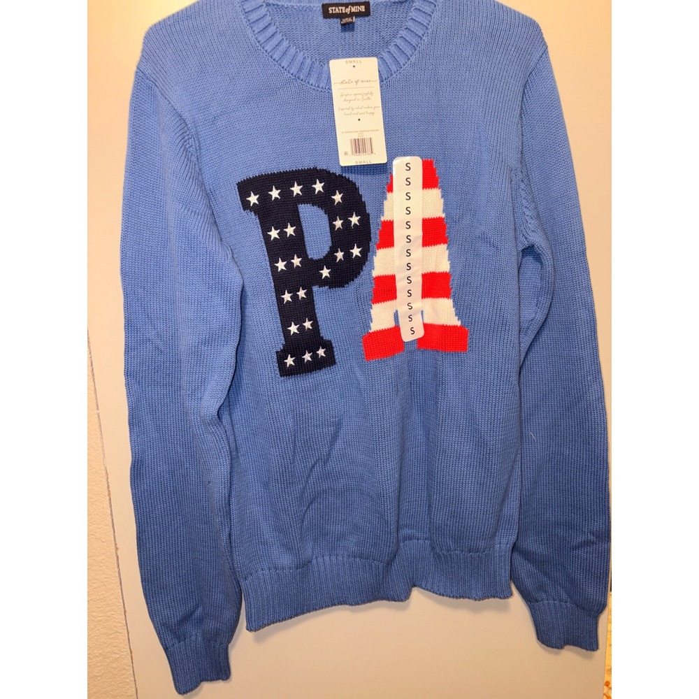 State of Mine Pennsylvania Americana Sweater Blue Stars Stripes 17457 Small